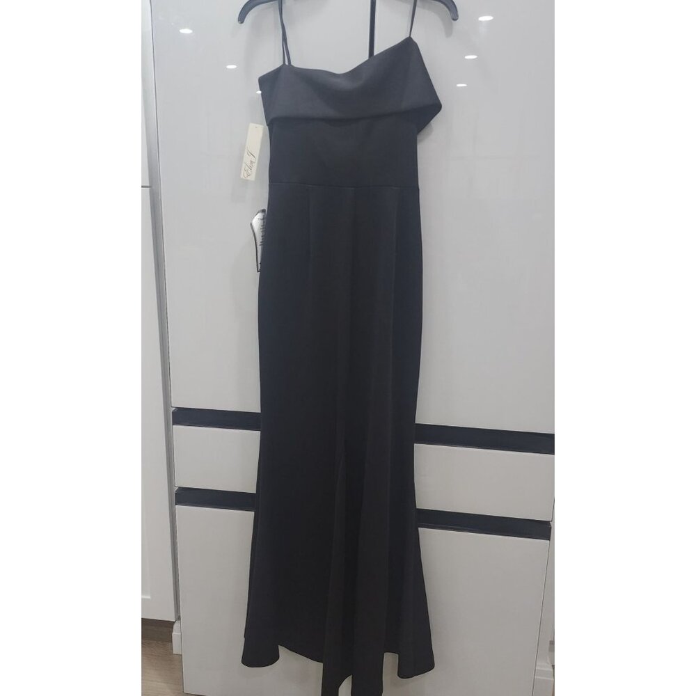 Eliza J Black Sleeveless Draped Gown With Spaghetti Straps Size 10 Formal Wear - Picture 4 of 6